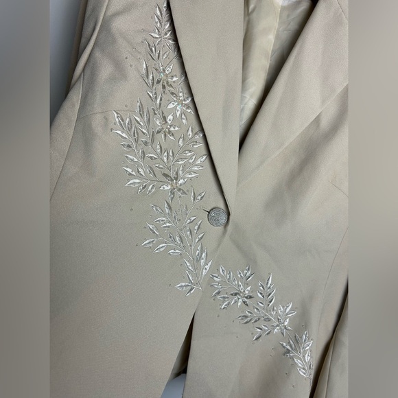 VTG Y2K Adrianna Papel Occasion 14 Blazer Beaded Sequins Tan one Button Preppy - Picture 5 of 16